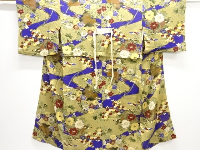 JAPANESE KIMONO / ANTIQUE JUBAN / SILK / CHIRIMEN / AUTUMN PLANTS & FLOWERS